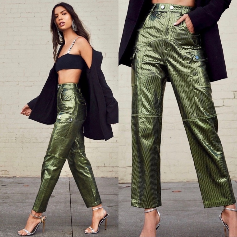 Camila Coelho Sammy 100% Leather Pants Cargo Green Size XL